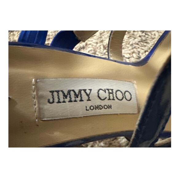 Jimmy Choo Blue Pantent Leather Heels Strappy Size 8 - Picture 6 of 10